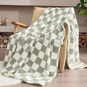 Sage Green Checkered Throw Blanket, Soft Plush Microfiber Fleece Blanket for Couch Sofa Bed, Cozy Decorative  Blanket,  Season, 50x60 Inches