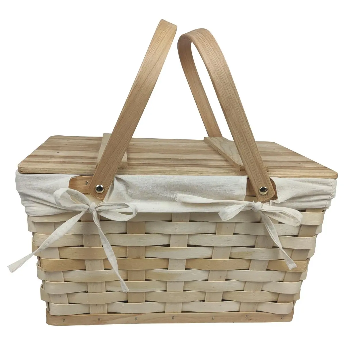 212 MAIN Natural Woven Woodchip Picnic Basket, Multipurpose Hamper with Folding Handles for Outdoor Picnics & Campfire / BBQ Party, Picnic Date