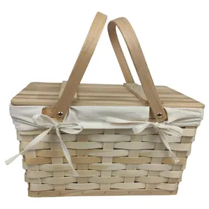 Wald Imports 8406-NAT Natural Woodchip Picnic Basket with Cotton Liner