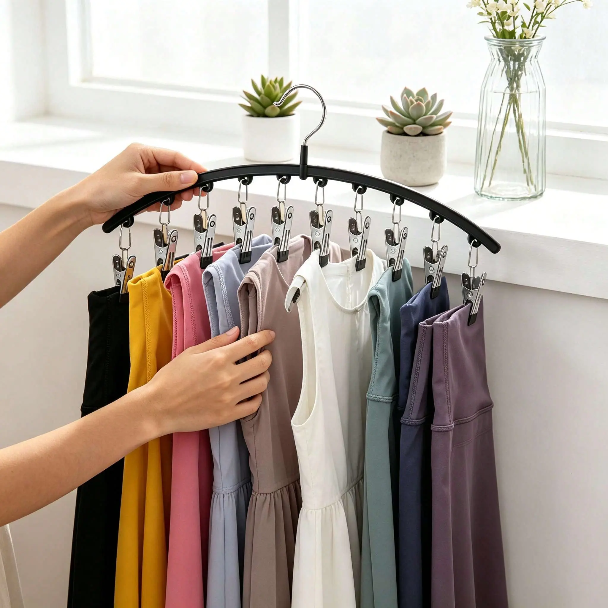 10 Pairs Large Capacity Multi Clip Pants Hanger, Wall Closet Door Mount Clothes Storage Rack for Yoga Leggings Jeans Shorts Skirts Organiser Plastic