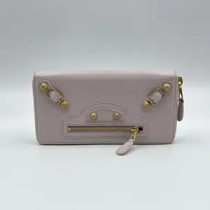 Pre-owned Balenciaga Leather Small Leather Goods Rose Poudre Lambskin Giant 12 Rose Gold Continental Zip Around Wallet