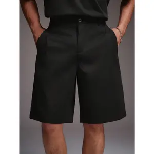 Men's Black Dress Shorts, Formal Casual Flat Front Walking Shorts with Belt Loops, Classic Fit Pleated Chino Shorts for Men, Summer Business Office Wear, Comfortable Stretch Fabric, Versatile Smart Casual Outfits for Work or Weekend