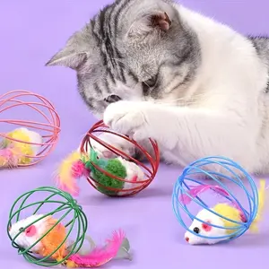 Interactive Cat Toy with Moving Mice - Durable Fabric, Artificial Feathers, No Batteries Needed, Medium Breed Recommended, Playful Cat Toy | Colorful Cat Toy | Durable Cat Toy