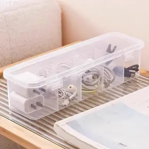 Transparent 5-Grid Data Line Storage Box, Power Charging Cable Organizer, Home Desktop Cord Management Holder, Phone Charger Wire Winder
