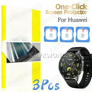 KAYKWONG'S 3 PCS Screen Protector Film Set For Huawei Watch GT5/5Pro/4/3/3Pro/2/FIT4PRO Pro Series, Auto Alignment Calibration Design, Durable Glass Protection for Huawei Watches
