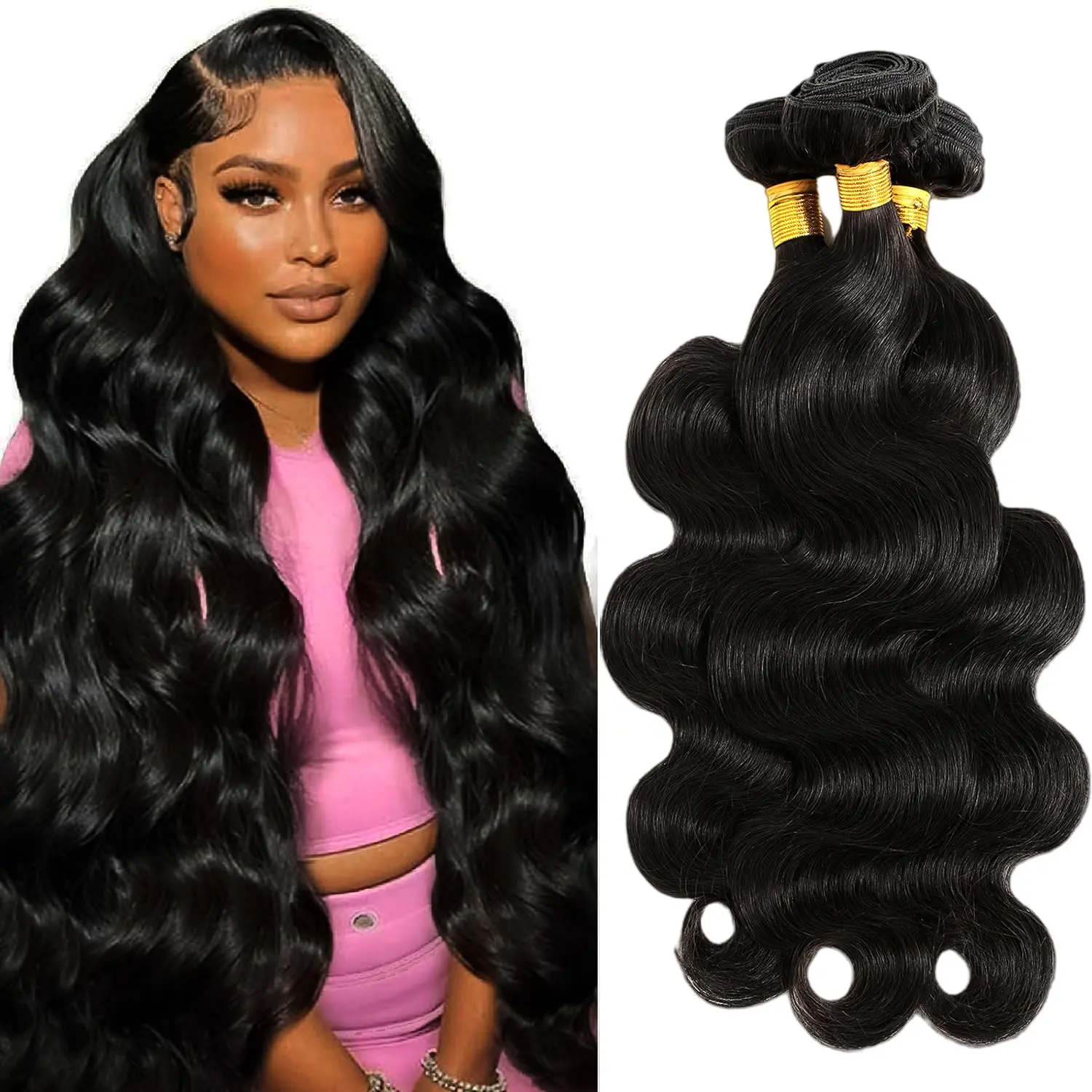 12A Body Wave Human Hair Bundles, Natural Black Quick Weave Hair Extensions, Soft Full Bundles for Black Women