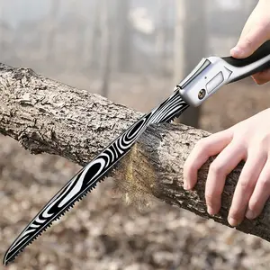 Vaseeka Portable Folding Hand Saw. Damascus Pattern. Outdoor Wood Cutting Saw. Hand saw for cutting branches, logs, and wood outdoors, in gardens, or while camping.