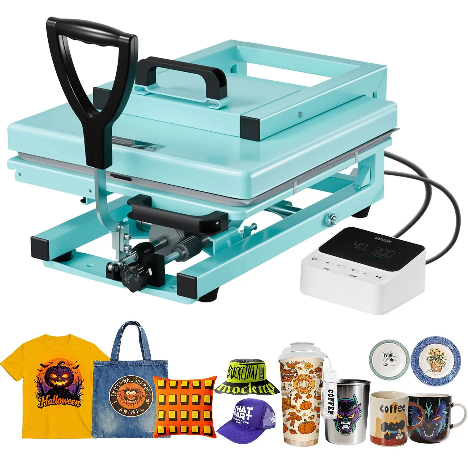【Summerfinds】VEOVR 15x15 in Hybrid Heat Press Machine, 8-in-1 Multifunction Beginner-Safe Tool, Fast & Even Heating, HTV-Ready, Patented Design, Easy Control Panel Sublimation Press for T-Shirts, Tumblers, Light Green, Hybrid Press