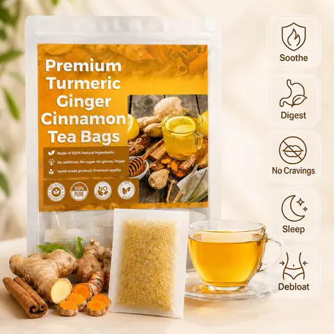 Turmeric Ginger Cinnamon Tea - 100% handmade,Eco-conscious Bags|No Sugar,No Caffeine,No Gluten,Vegan