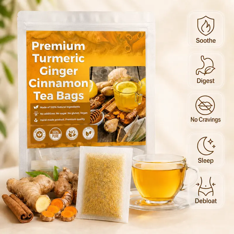 Turmeric Ginger Cinnamon Tea - 100% handmade,Eco-conscious Bags|No Sugar,No Caffeine,No Gluten,Vegan