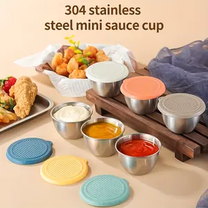 6pcs Stainless Steel Dipping Sauce Bowls with Lids, 2.7oz Condiment Cups, Snack Bowl, Sealed Covers, Perfect for Deli Platters, Parties, Kitchen & Restaurant