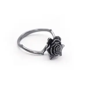 Gothic retro black rose couple ring handmade personality simple niche design rose ring