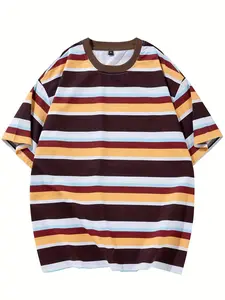 Men's Striped Print Short Sleeve Tee, Regular Fit Casual Striped Print Round Neck Crewneck T-shirt for Summer, Fashion Men's Top for Daily Wear