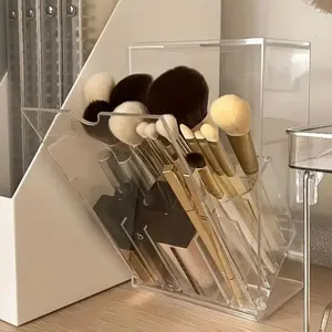 2026 Hot Selling Acrylic Makeup Brush Holder with Slanted Flip-Top Lid - Clear Dustproof Cosmetic Make up Brush Organizer and Storage Box-Makeup Tool Organizer for Home & Travel, Makeup Cosmetic Organizer(Transparent)