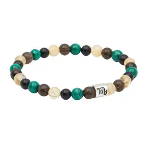 Scorpio Zodiac Elastic Bracelet - 6mm Beads Smoky Quartz, Black Obsidian, Malachite, and Citrine