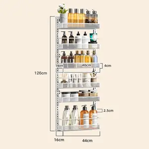 1 Set Of 6-Layer Carbon Steel Door Hanging Basket Layered Storage Rack Bathroom Supplies Bedroom Door Behind The Hole-Free Wall-Mounted Gap Storage Rack Light Luxury