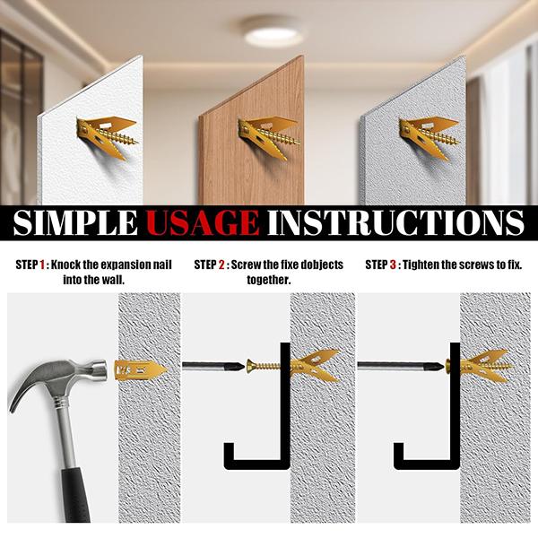 100 PCS Drywall Self Drilling Anchors with Screws Kit,50 PCS Sheetrock Anchors and 50 PCS Screws, for Picture Frames, Shelves, TV, Zinc Plated Steel, No Drill Needed