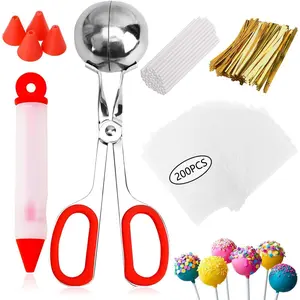Cake Pop Molds Kit 606PCS Lollipop Cake Pop Set, 1 Cake Pop Scooper and Decorating Pen, 200 Cake Pop Sticks and 200 Wrappers, 200 Twist Ties for Lollipop, Candies, Chocolates