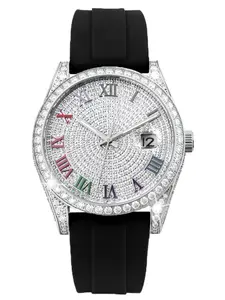 Luxury Fashion Moissanite Automatic Mechanical Watch, Silicone Strap, Stainless Steel Case, Sapphire Glass, Silver Color, Men's Wristwatch, All Seasons, Fashionable Wristwatch