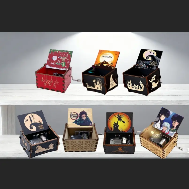 Vintage Wooden Sunlight Melodic Clockwork Music Box with Laser Engraving, Desktop Decoration, Decoration Items, Birthday Christmas Valentine's Day Gift