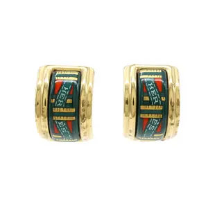 Pre-owned HERMÈS Brass Small Leather Goods Hermes Cloisonne Earrings