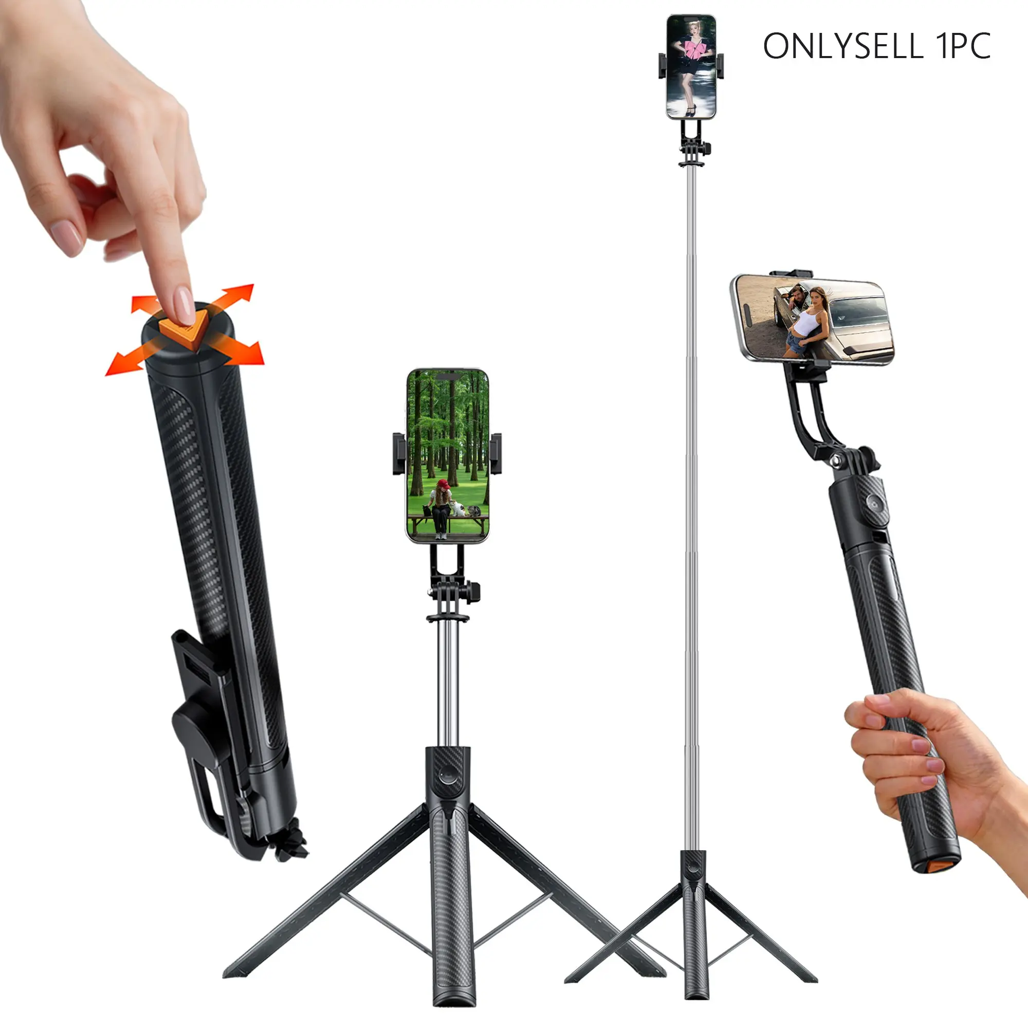 170cm Extendable Selfie Stick Tripod with One-Touch Base, Perfect for Travel, Vlogging, Live Streaming & Group Photos, Smartphone, Compact, Portable Selfie Accessory