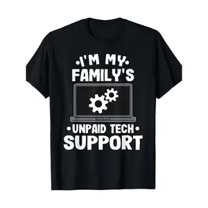 Unisex Round Neck Breathable Shortsleeve T-Shirt - Classic, Soft Casual Top, Funny "I Am Free Technical Support from My Family" Graphic, Versatile Streetwear for Computer Engineers,summervibes