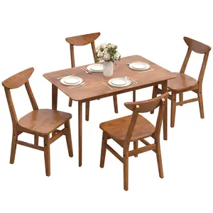 HOMCOM 5-Piece Solid Wood Dining Table Set for 4, Farmhouse Kitchen Table and Chairs for Small Space, Dining Room, Breakfast Nook, Walnut
