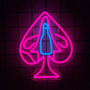 Ace of Spades Neon Sign -  Playing Card Light, USB Powered Poker Wall Decor - Dual Use for Tabletop or Hanging Casino Party Decorations