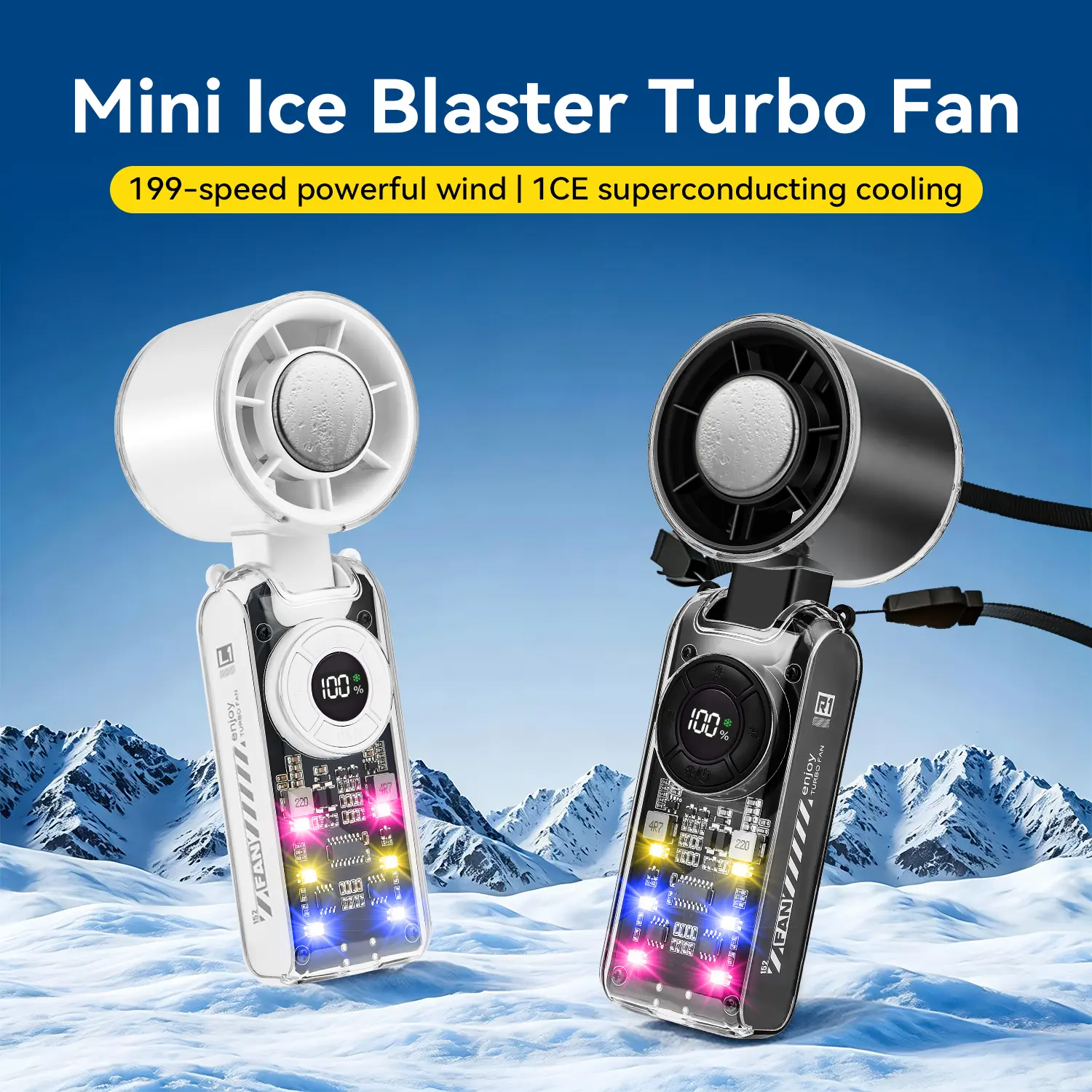 Qawtor 2026 Rechargeable Portable Handheld Fan with Cooling Plate, 199-Speed Adjustable Turbo Fan, Digital Display, 3600mAh Long Battery Life, 5-in-1 Neck & Desk Fan for Travel, Commute, Dorm and Office