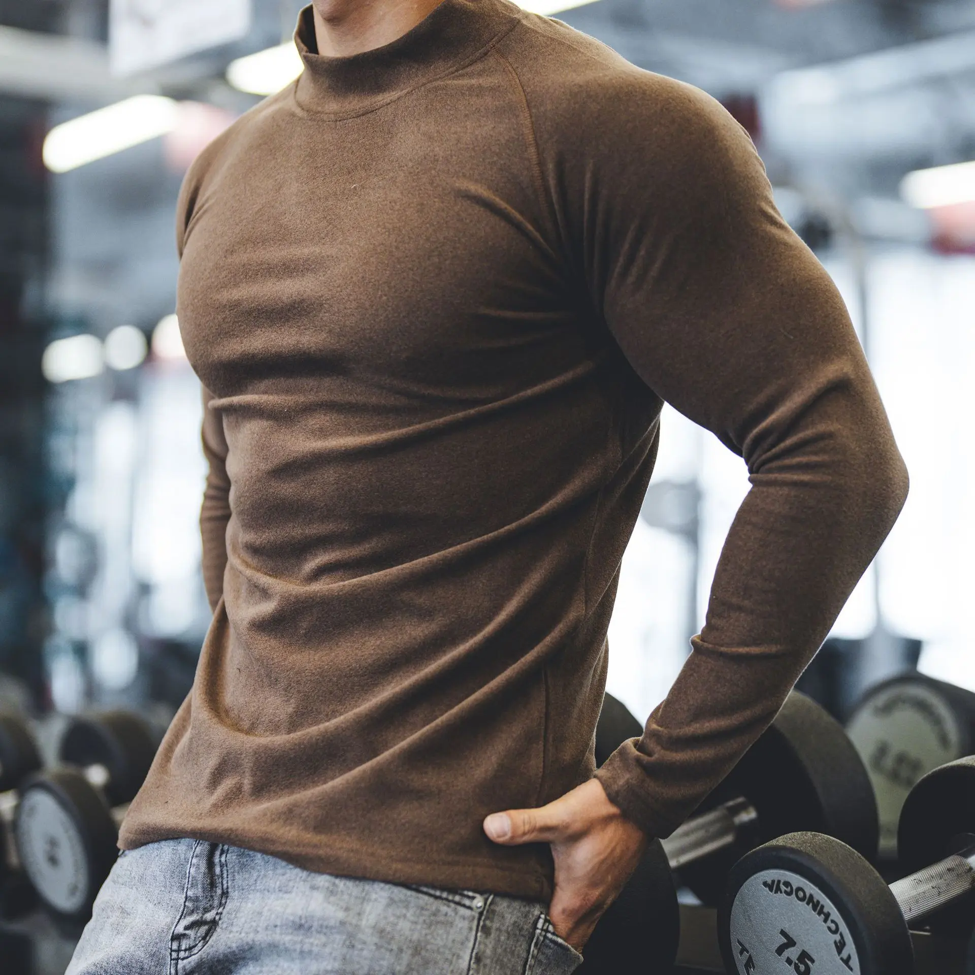 Dark brown semi high collar