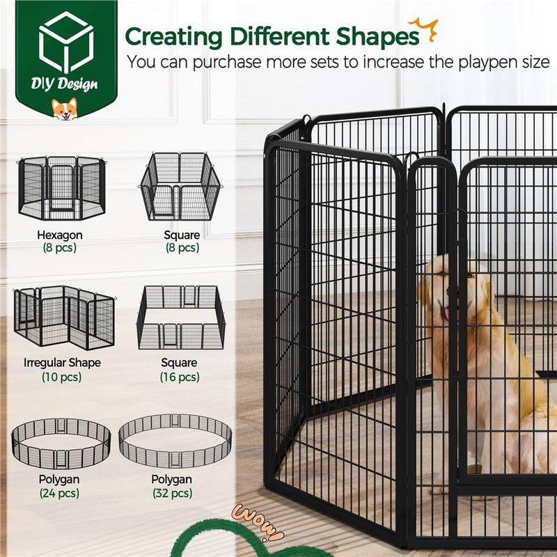【Valentine Gift】Yaheetech Dog Playpen 6/8/12/16 Panels Metal Pet Playpen, Outdoor Indoor Dog Exercise Barrier Fence, 24/32/40/47 inch