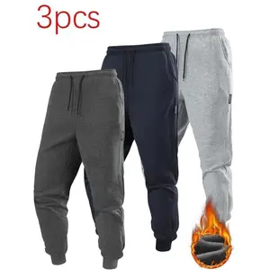 Men's Autumn & Winter Three-Pack Joggers Solid Color Sweatpants for Running Workouts Comfortable Durable 3pcs Set Ideal for Active Lifestyle