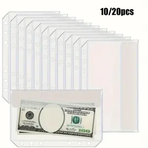 10/20 Pack of Clear PVC A6 Ring Binder Pouches - Zipper-free budget envelopes for cash management systems, 6-ring binder wallets, durable savings challenge folders with multiple compartments, money-saving envelopes
