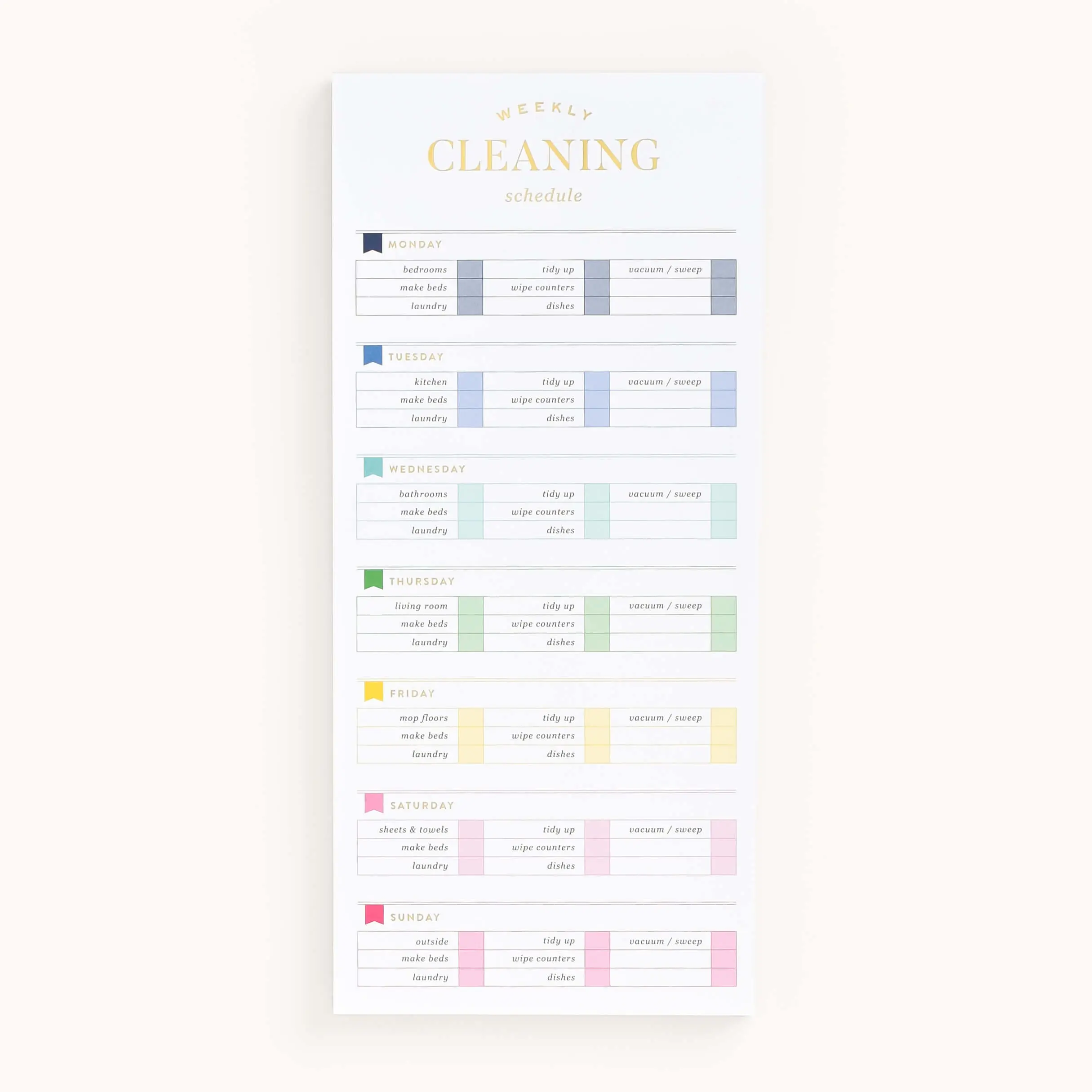 Tall Notepad, Weekly Cleaning Planner - Office Stationery for Weekly Planning Tasks, Weekly Planner