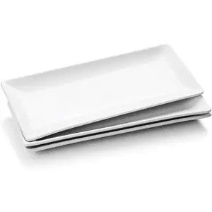 Serving Platters Set of 3, Large Serving Trays 14 inch, White Serving Plates, Ceramic Rectangle Plate, Long Platter for Cake, Sushi, Steak, Dessert, Buffet