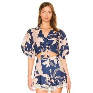 PatBO Stargazer Tie Front Top in Navy