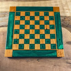 Emerald Green Cherry Wood Chess Board (INCLUDES GLASS PIECES)
