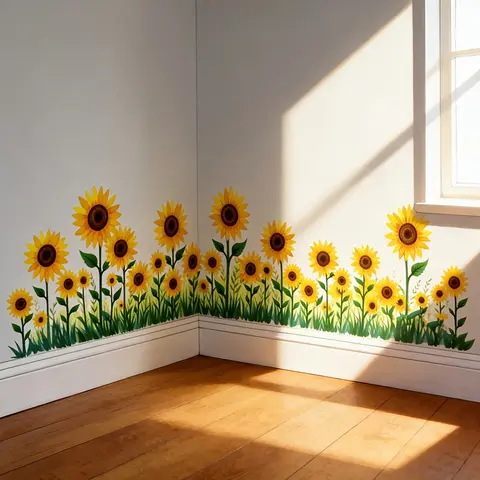 Sunflower Wall Decal Baseboard Sticker, Decorative Wall Sticker, Floral Wall Decals, Floral Decor for Bedroom Kitchen Balcony Bathroom Living Room, Cozy Home Decoration, Perfect Holiday Gift, Decoration Items