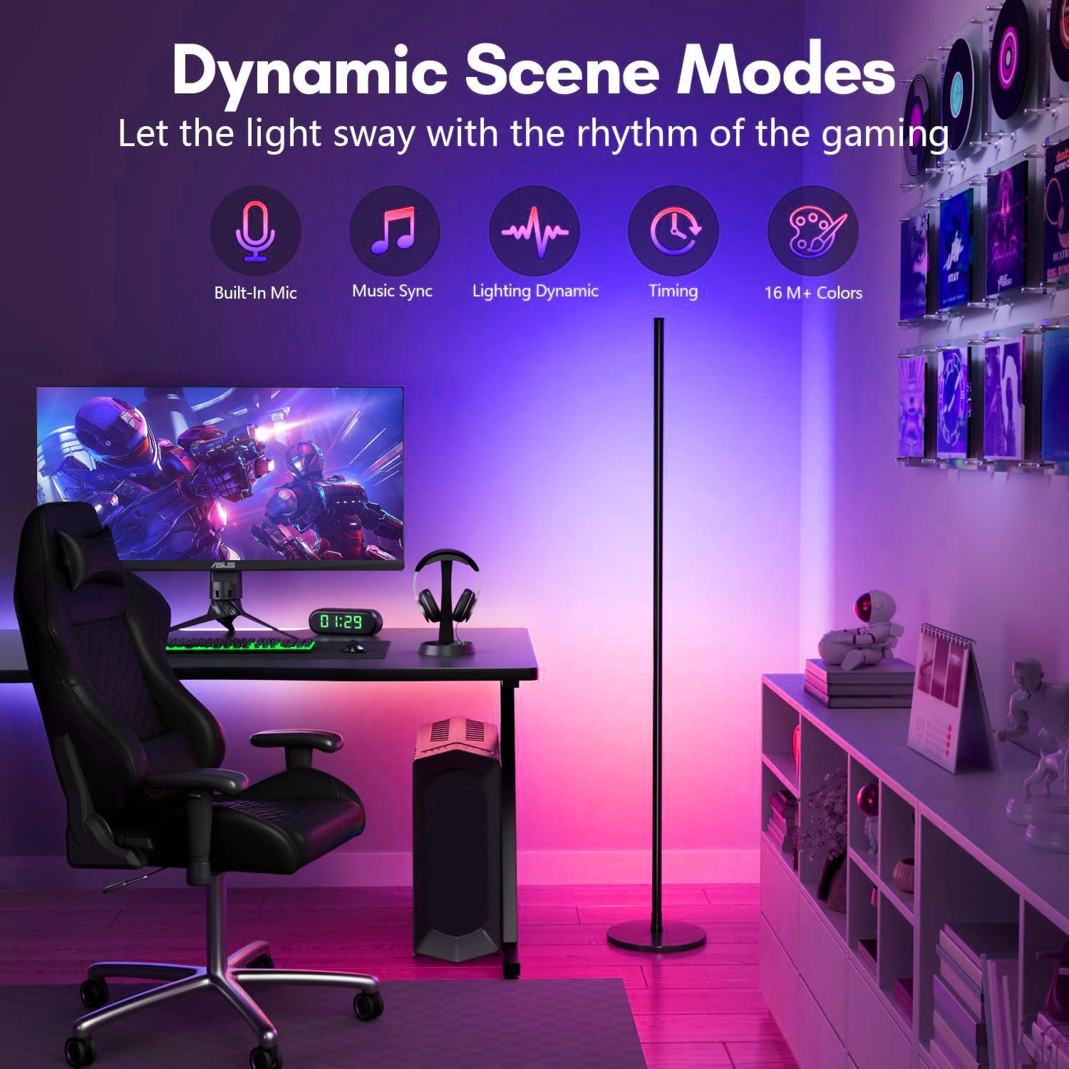 RGB Corner Floor Lamp  16 Million Color Music Sync Changing  LED Corner Lamp with Remote & APP Control Smart Modern Floor Lamp