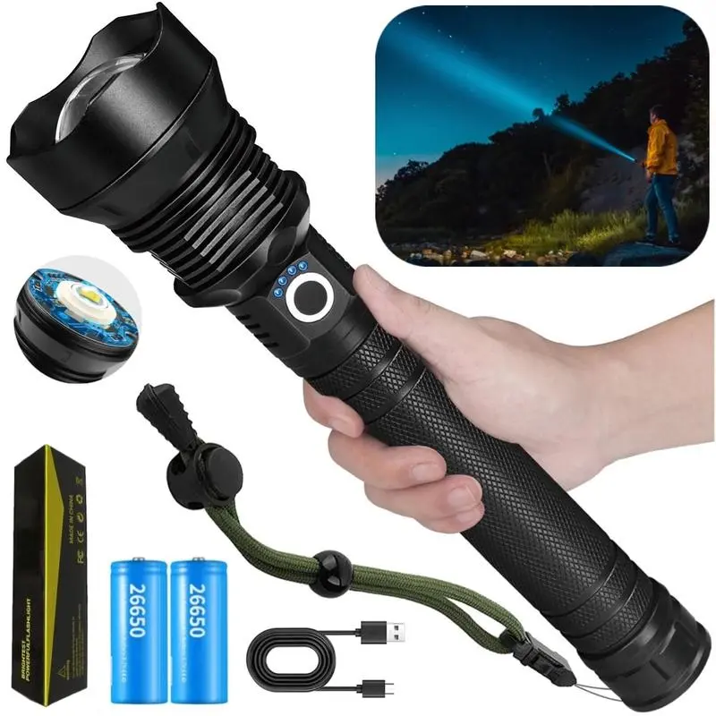 High-Power Ultra-Bright Extendable Zoom Flashlight, IP65 Waterproof, Long Battery Life, Portable Outdoor Lighting Essential for Hiking, Camping, Home Improvement Use