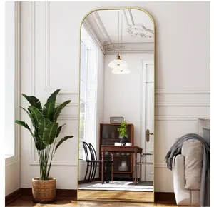 64"x 21" Arched Rectangle Full Length Mirror Aluminum Alloy Framed Floor Mirror,Gold