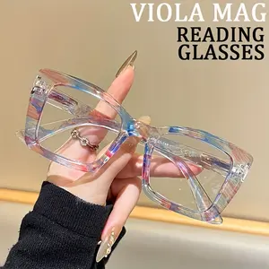 Anti-blue light color package flower women's reading glasses, striped rectangular large frame flash color, the best choice for gift decoration