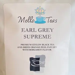 Mello Teas Earl Grey Supreme Premium Ceylon Black Tea with Bergamot Flavor & Dried Orange Peel Sachets for Easy Preparation