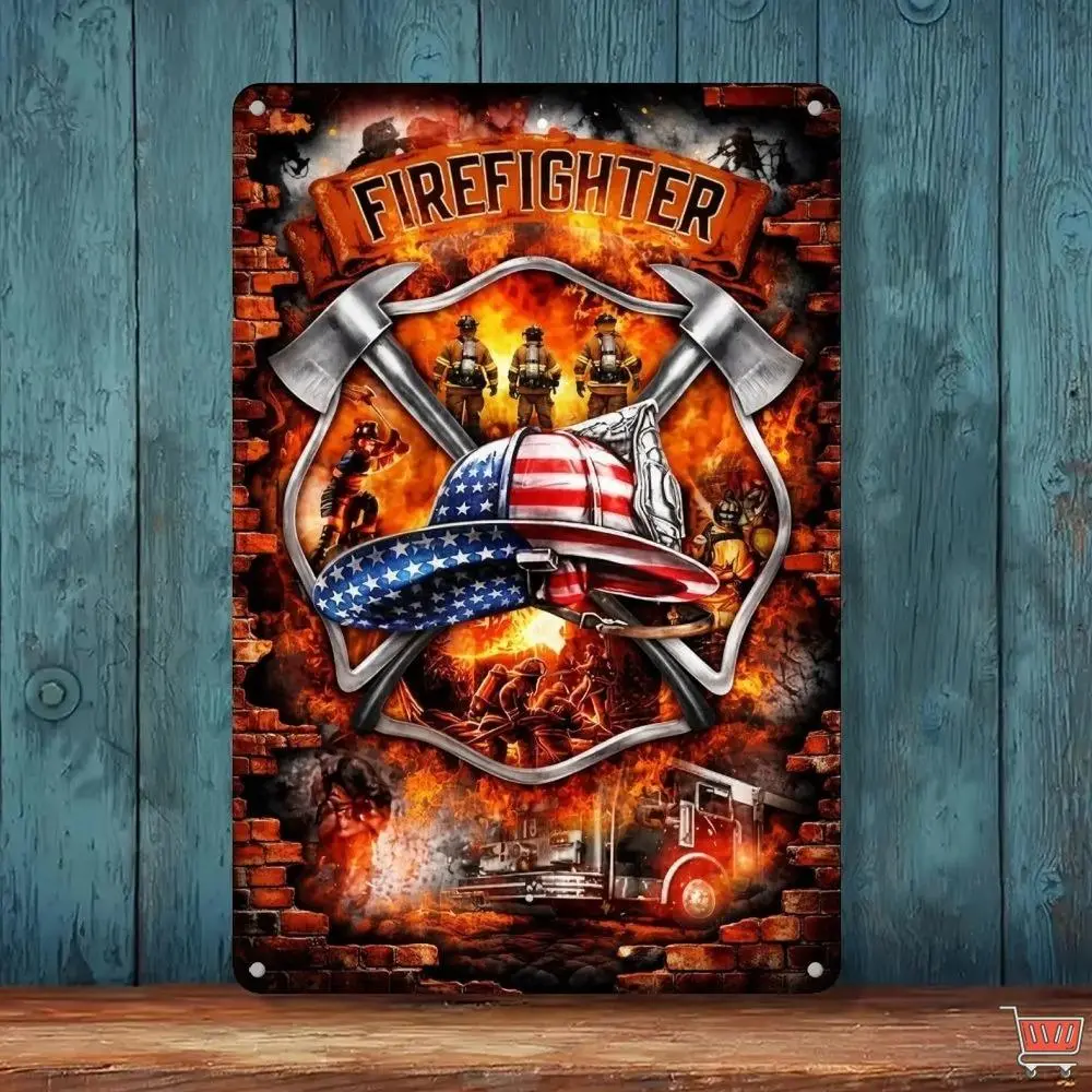 12x8Inch Aluminum Metal Sign American Firefighter Wall Decor Poster Fire Station Man Cave Gift