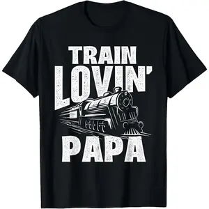 Women's 100% Cotton Short-Sleeve Round Neck Casual Tee - Locomotive Conductor Railroad Train Lovin Papa Fabric T-Shirt