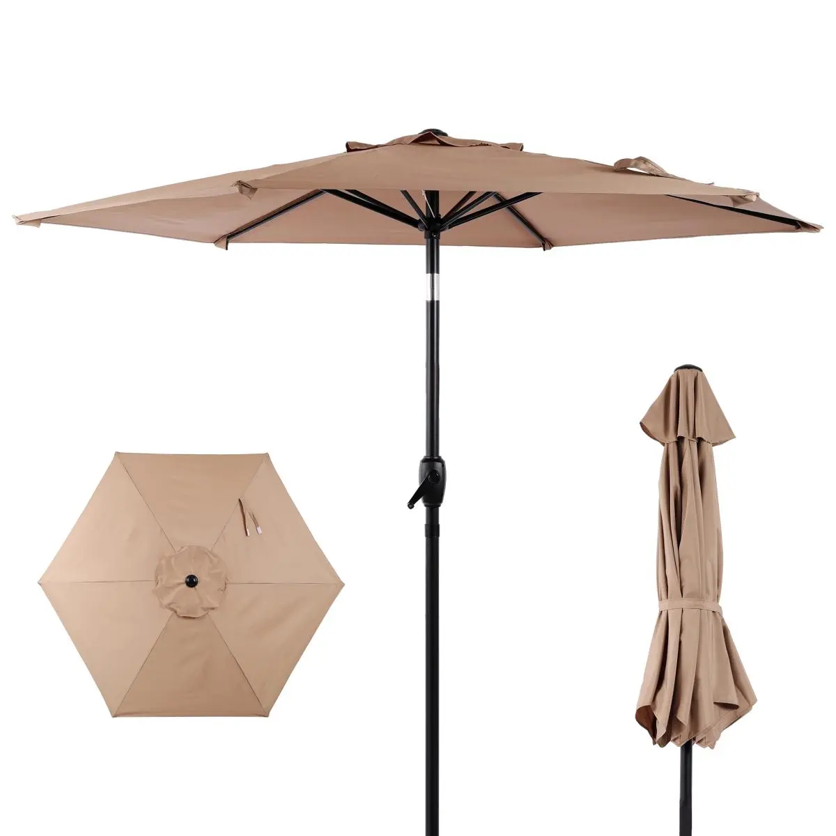 90.5*90.5*86.2 Inch Square Polyester Patio Umbrella with Crank Lift & 45° Tilt, 6-Rib Iron Pole Outdoor Market Umbrella with Air Vent for Garden Yard Deck (Base Not Included)