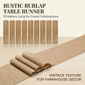 10 Meters Long Rustic Burlap Table Runner, Vintage Texture Table Decor, Farmhouse Style Table Runner for Weddings & Parties