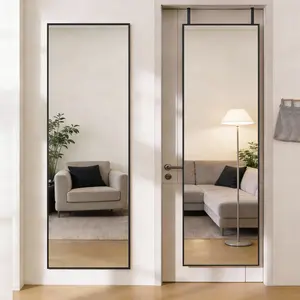 Full Length Mirror Over The Door, Wall Mounted Full Body Mirror, Door Hanging Metal Aluminum Alloy Frame Dressing Mirror for Bedroom, Living Room, Entryway