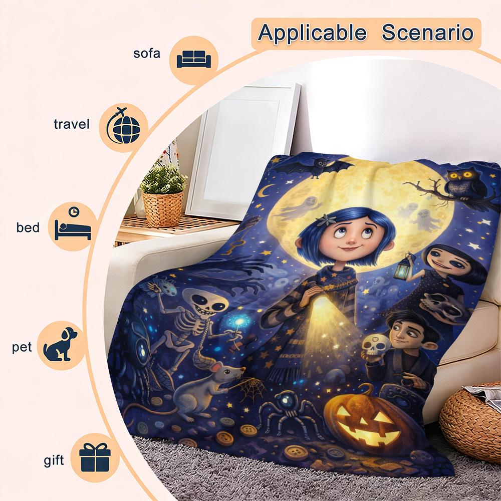 Coraline Cartoon Printied Blanket,Bed Throws Flannel Travel Blanket,throw blanket，Warm Beautiful Flannel Soft and Comfortable Blanket Home Travel Blanket,Adults Kids Holiday Birthday Xmas Christmas Party Gifts